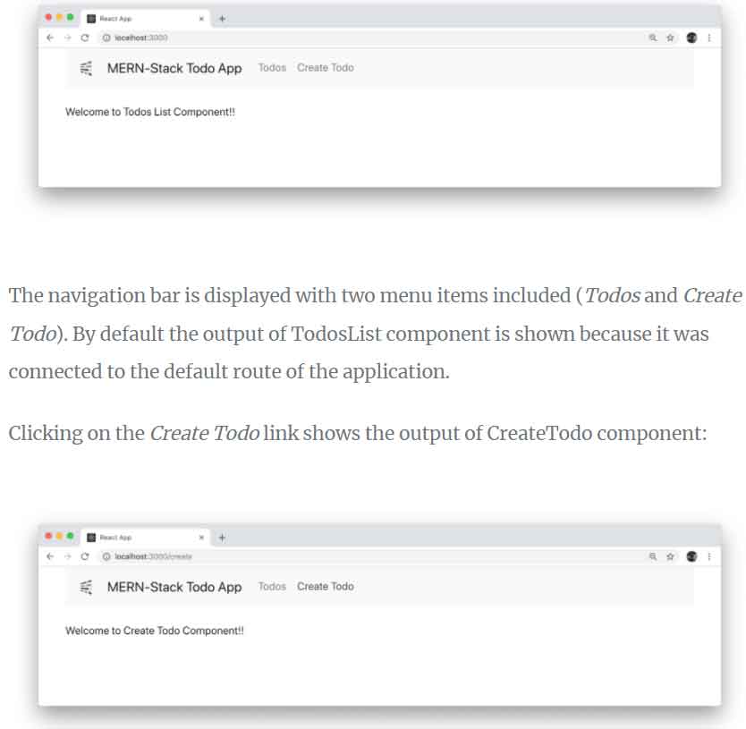 Clicking on the Create Todo link shows the output of CreateTodo component: